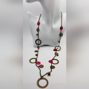 Steampunk fall flower‎ gear necklace long length